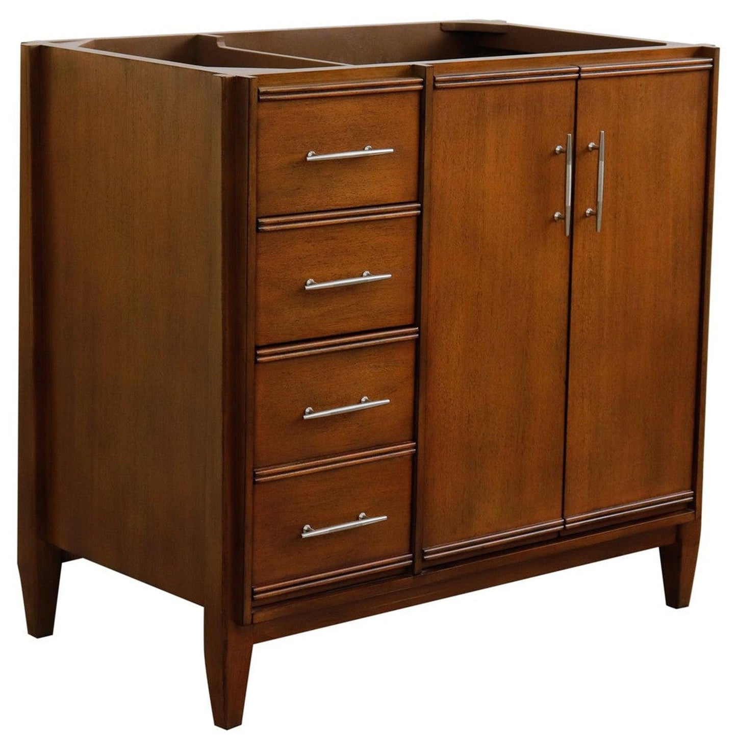 Bellaterra Home MCM 36" 2-Door 3-Drawer Walnut Freestanding Vanity Base With Right Door