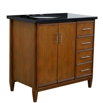 Bellaterra Home MCM 37" 2-Door 3-Drawer Walnut Freestanding Vanity Set With Ceramic Left Undermount Oval Sink and Black Galaxy Granite Top, and Left Door Cabinet