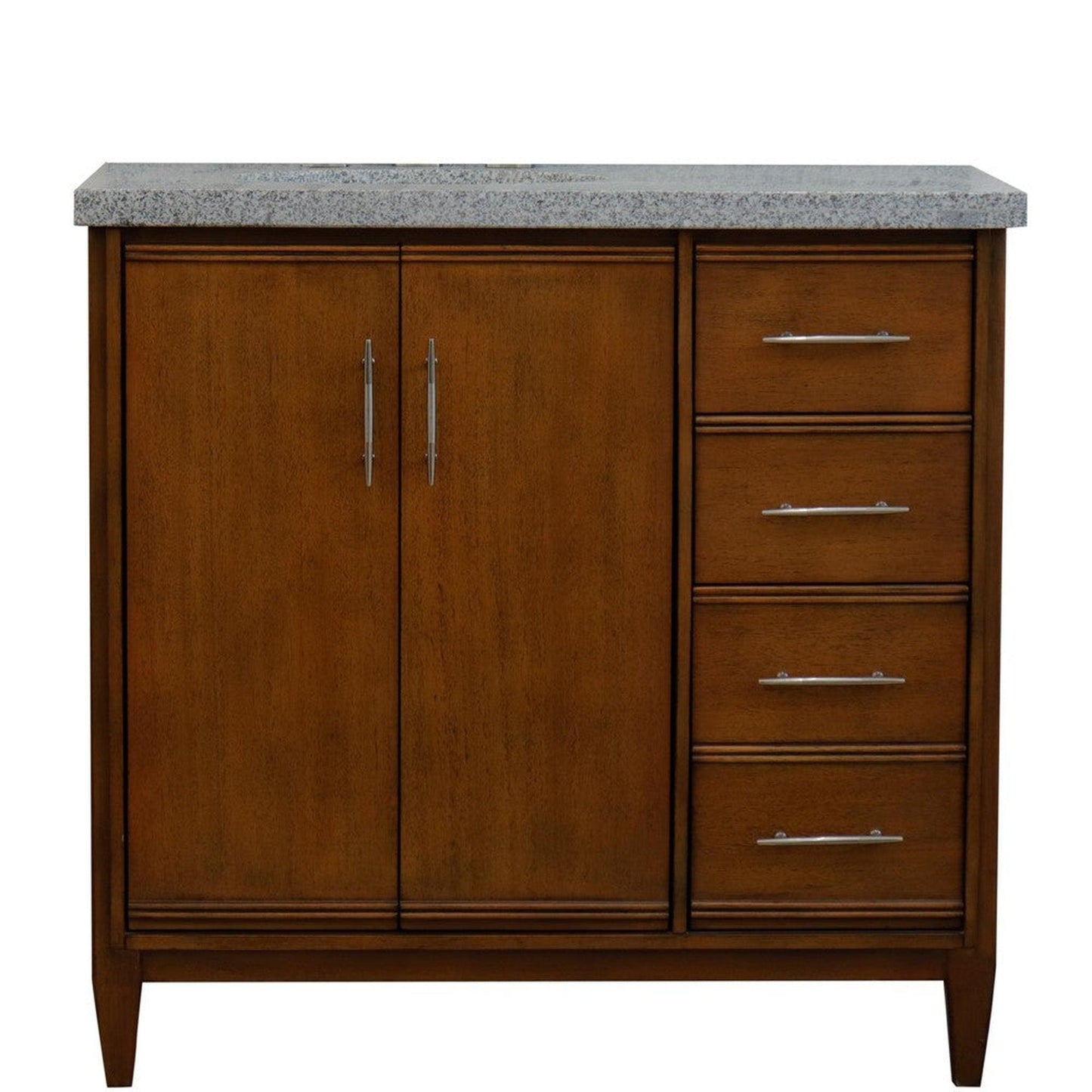 Bellaterra Home MCM 37" 2-Door 3-Drawer Walnut Freestanding Vanity Set With Ceramic Left Undermount Oval Sink and Gray Granite Top, and Left Door Cabinet