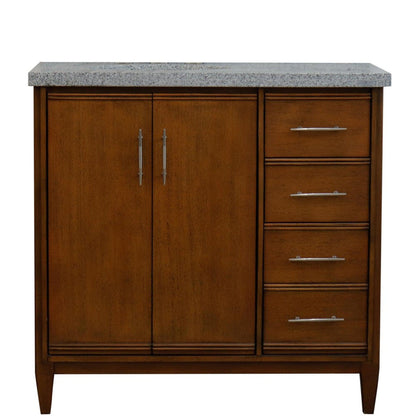 Bellaterra Home MCM 37" 2-Door 3-Drawer Walnut Freestanding Vanity Set With Ceramic Left Undermount Oval Sink and Gray Granite Top, and Left Door Cabinet