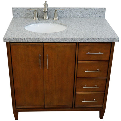 Bellaterra Home MCM 37" 2-Door 3-Drawer Walnut Freestanding Vanity Set With Ceramic Left Undermount Oval Sink and Gray Granite Top, and Left Door Cabinet