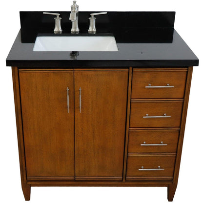 Bellaterra Home MCM 37" 2-Door 3-Drawer Walnut Freestanding Vanity Set With Ceramic Left Undermount Rectangular Sink and Black Galaxy Granite Top, and Left Door Cabinet