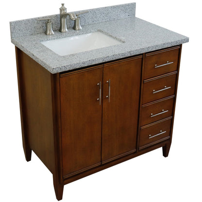 Bellaterra Home MCM 37" 2-Door 3-Drawer Walnut Freestanding Vanity Set With Ceramic Left Undermount Rectangular Sink and Gray Granite Top, and Left Door Cabinet