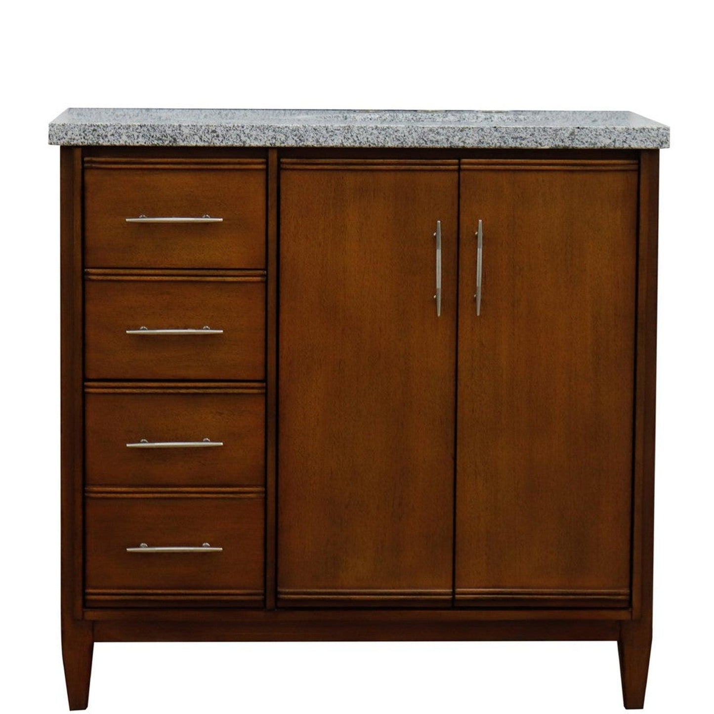 Bellaterra Home MCM 37" 2-Door 3-Drawer Walnut Freestanding Vanity Set With Ceramic Right Undermount Oval Sink and Gray Granite Top, and Right Door Cabinet