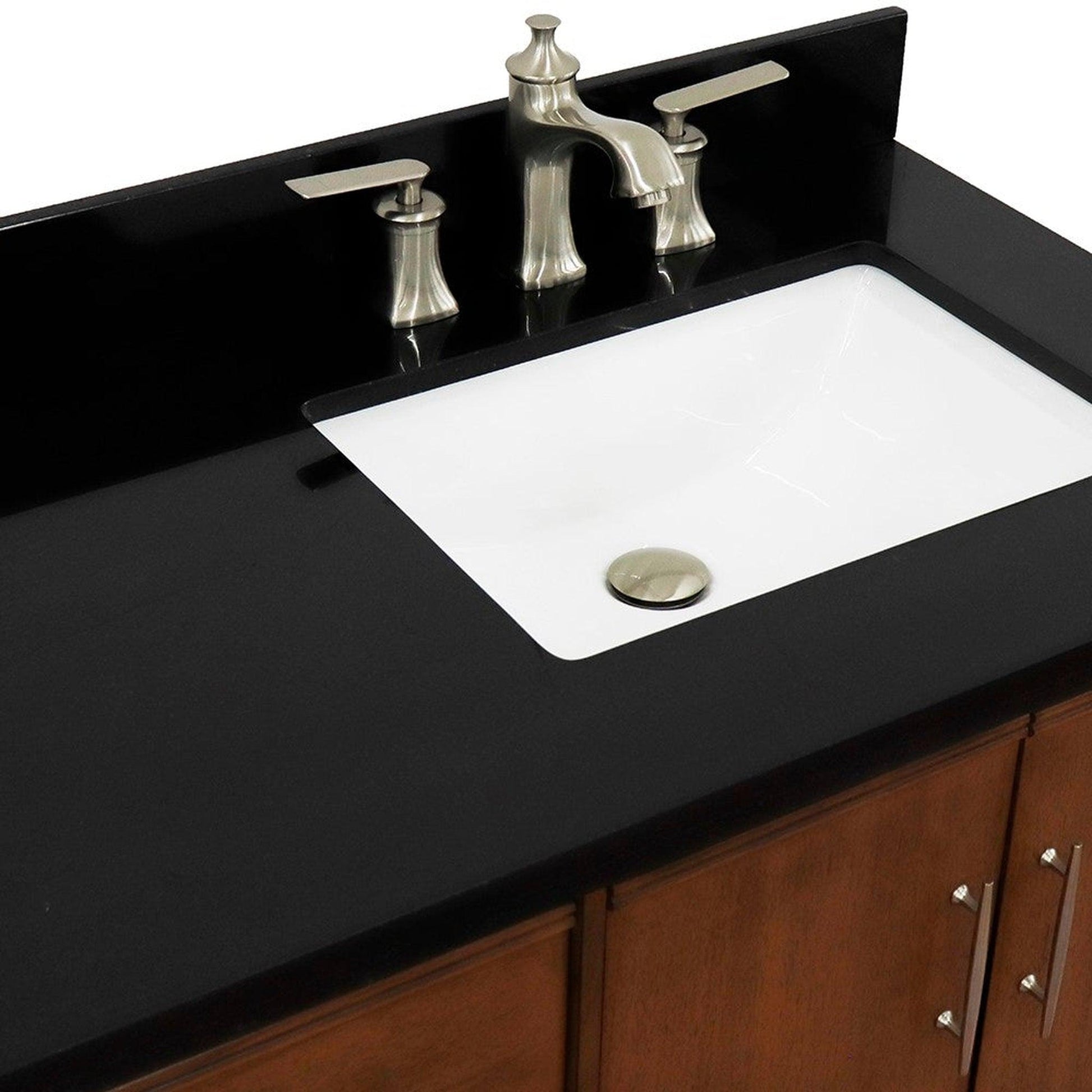 Bellaterra Home MCM 37" 2-Door 3-Drawer Walnut Freestanding Vanity Set With Ceramic Right Undermount Rectangular Sink and Black Galaxy Granite Top, and Right Door Cabinet