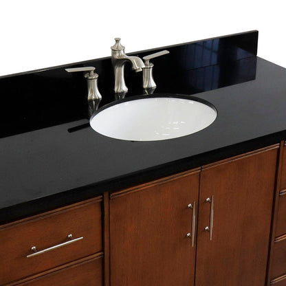 Bellaterra Home MCM 49" 2-Door 6-Drawer Walnut Freestanding Vanity Set With Ceramic Undermount Oval Sink and Black Galaxy Granite Top