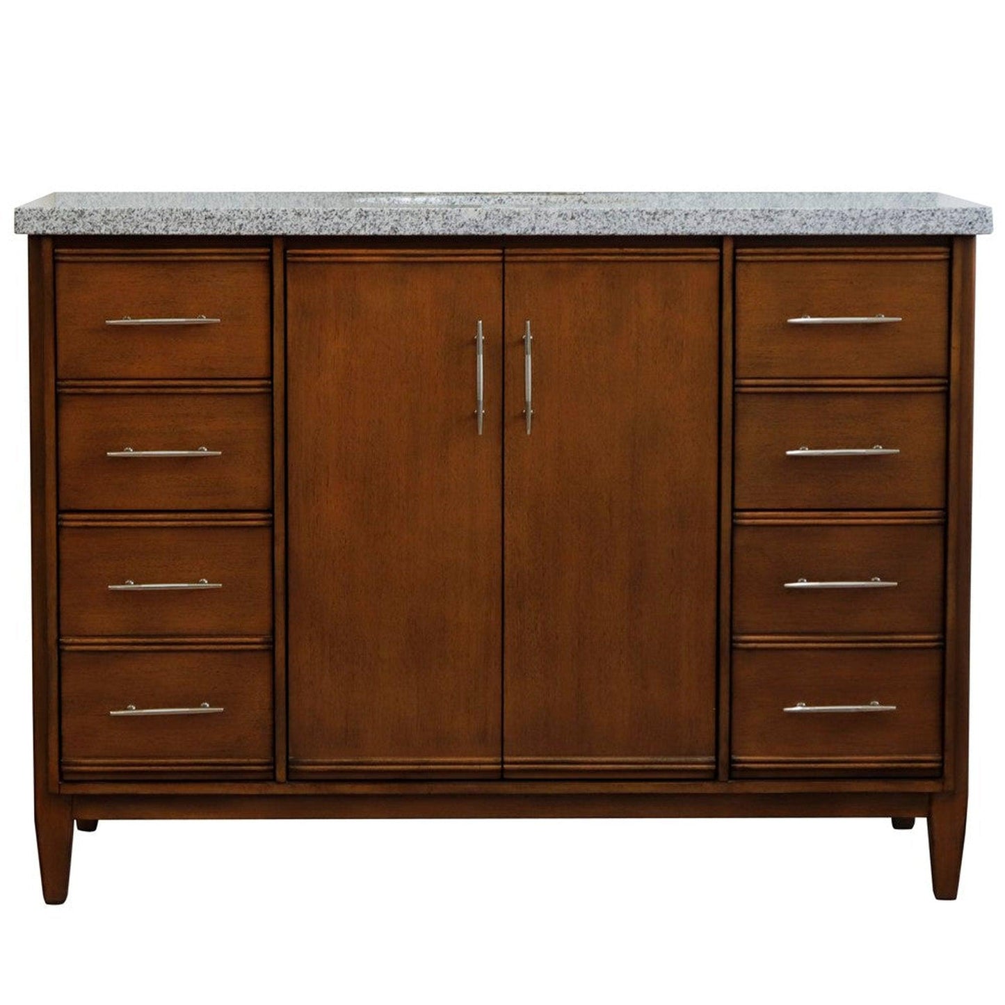 Bellaterra Home MCM 49" 2-Door 6-Drawer Walnut Freestanding Vanity Set With Ceramic Undermount Oval Sink and Gray Granite Top