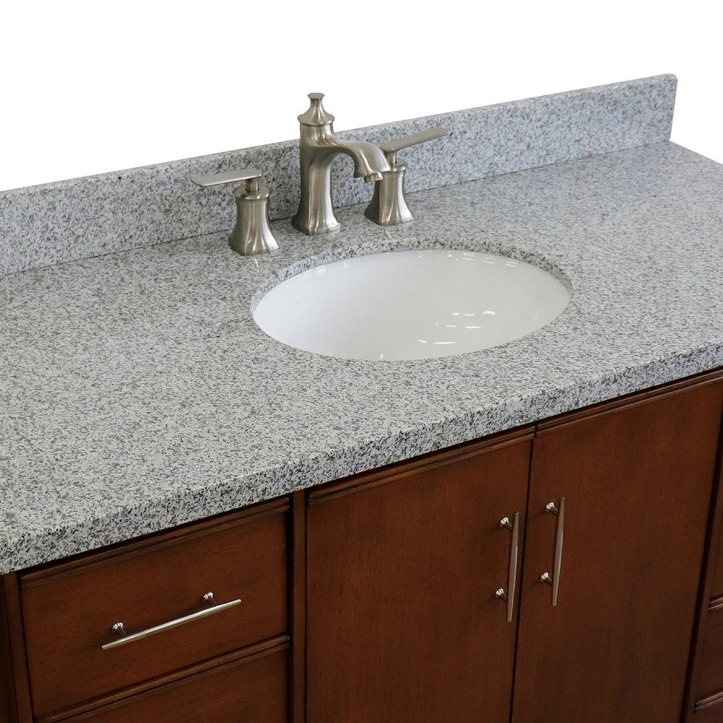 Bellaterra Home MCM 49" 2-Door 6-Drawer Walnut Freestanding Vanity Set With Ceramic Undermount Oval Sink and Gray Granite Top