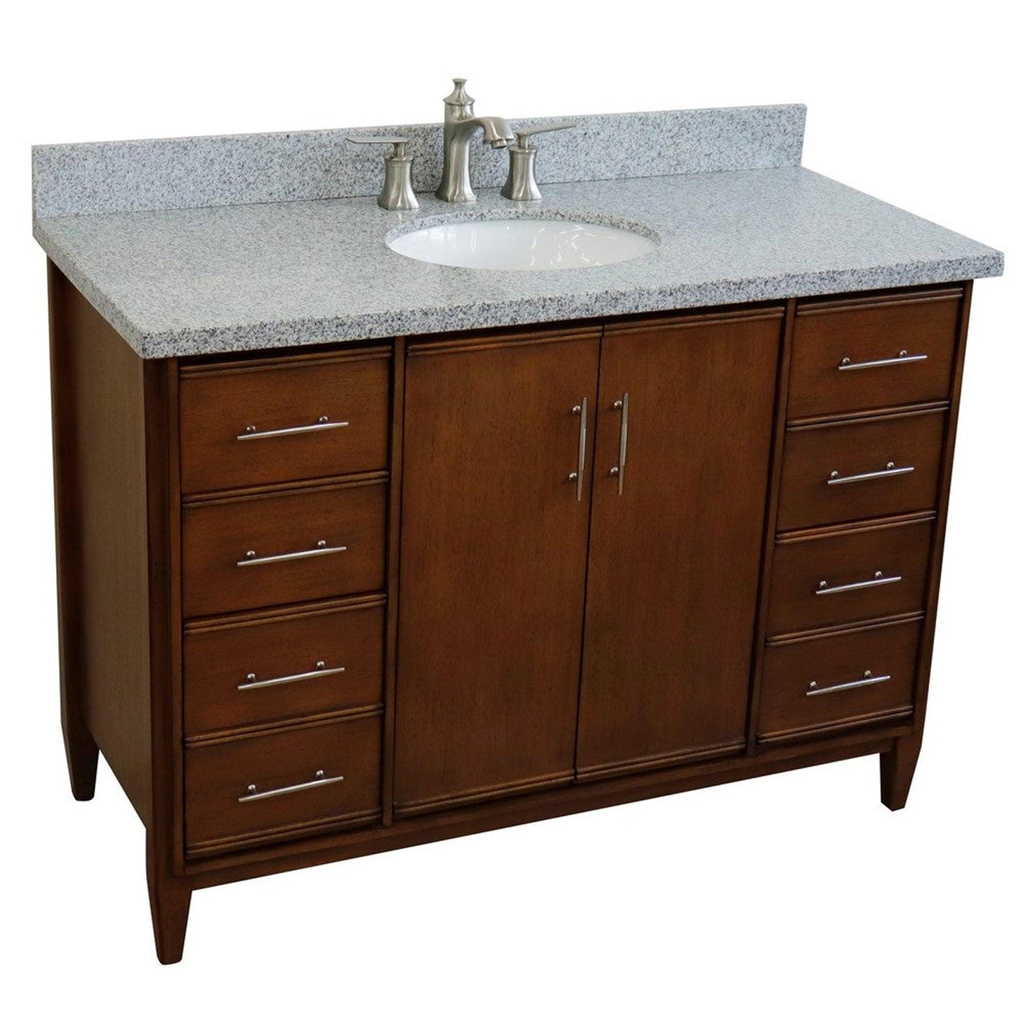 Bellaterra Home MCM 49" 2-Door 6-Drawer Walnut Freestanding Vanity Set With Ceramic Undermount Oval Sink and Gray Granite Top