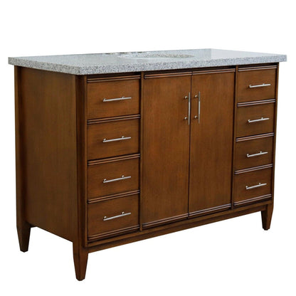 Bellaterra Home MCM 49" 2-Door 6-Drawer Walnut Freestanding Vanity Set With Ceramic Undermount Oval Sink and Gray Granite Top