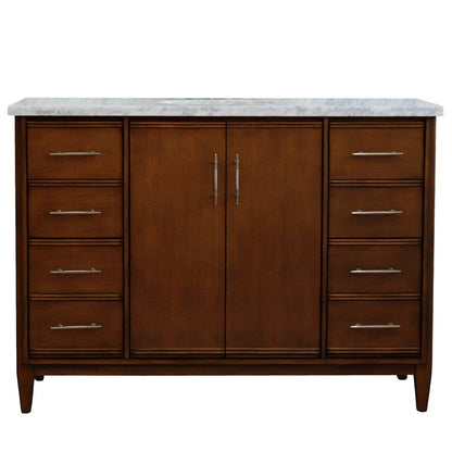 Bellaterra Home MCM 49" 2-Door 6-Drawer Walnut Freestanding Vanity Set With Ceramic Undermount Oval Sink and White Carrara Marble Top