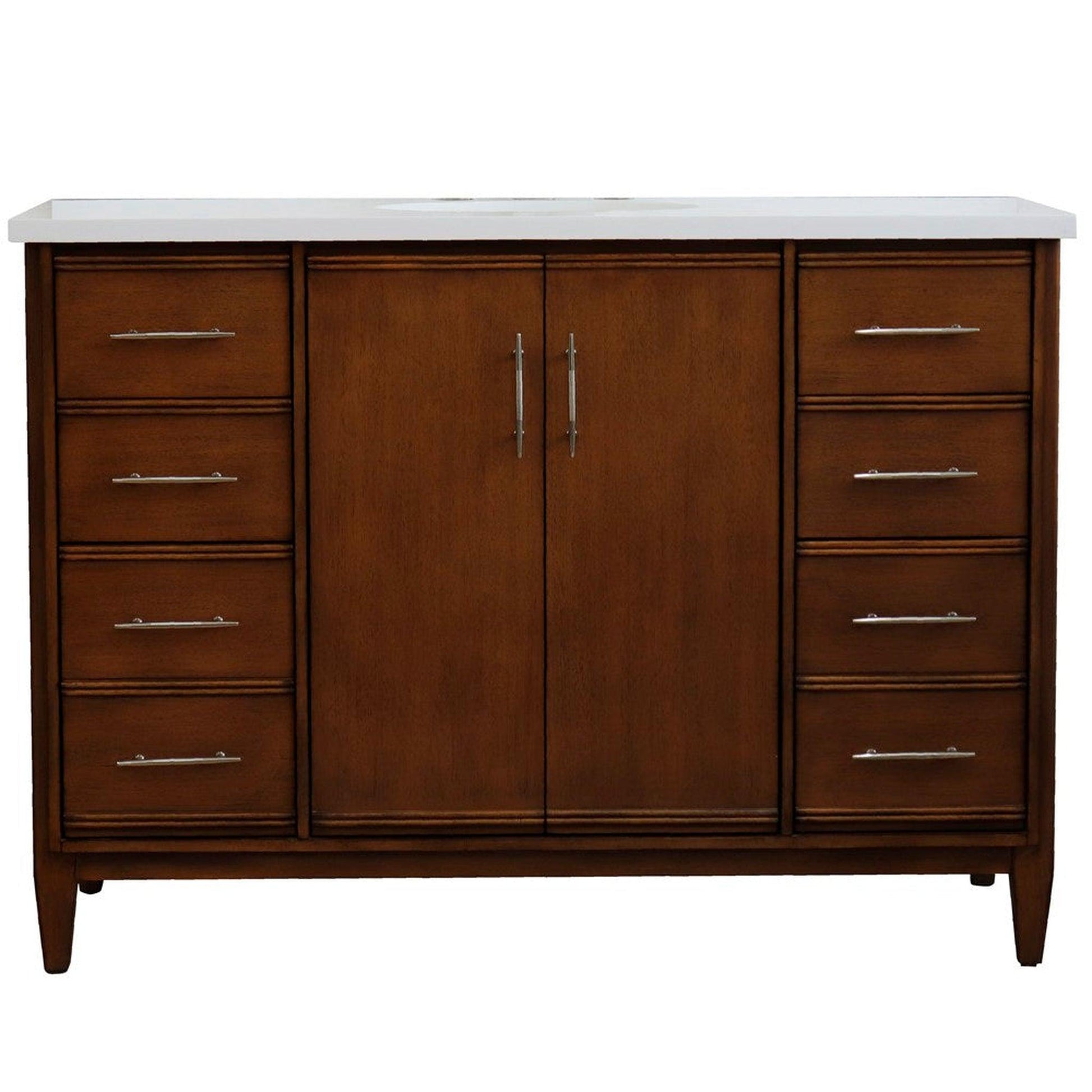 Bellaterra Home MCM 49" 2-Door 6-Drawer Walnut Freestanding Vanity Set With Ceramic Undermount Oval Sink and White Quartz Top