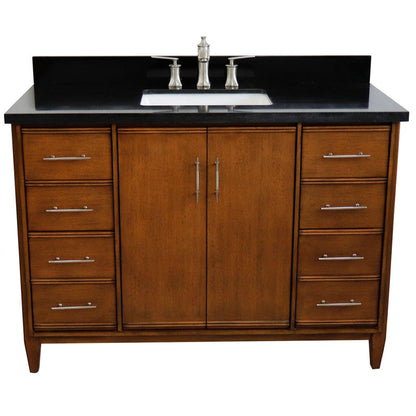 Bellaterra Home MCM 49" 2-Door 6-Drawer Walnut Freestanding Vanity Set With Ceramic Undermount Rectangular Sink and Black Galaxy Granite Top