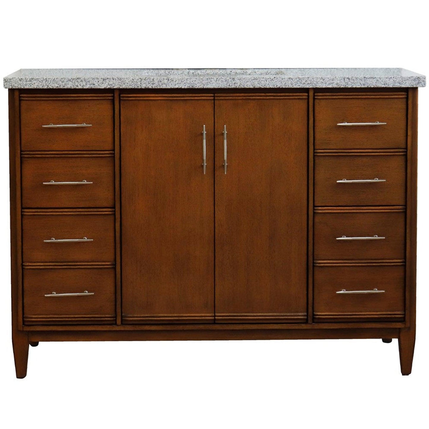 Bellaterra Home MCM 49" 2-Door 6-Drawer Walnut Freestanding Vanity Set With Ceramic Undermount Rectangular Sink and Gray Granite Top