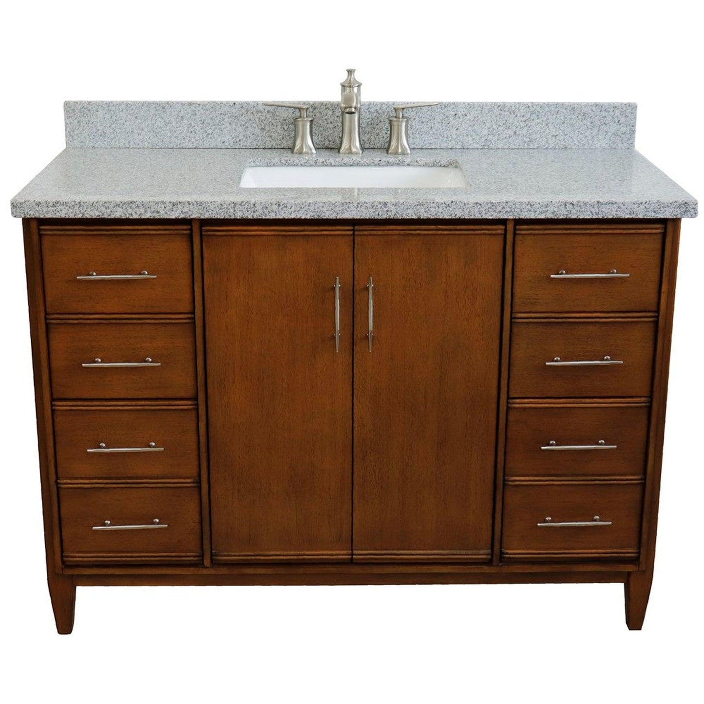 Bellaterra Home MCM 49" 2-Door 6-Drawer Walnut Freestanding Vanity Set With Ceramic Undermount Rectangular Sink and Gray Granite Top