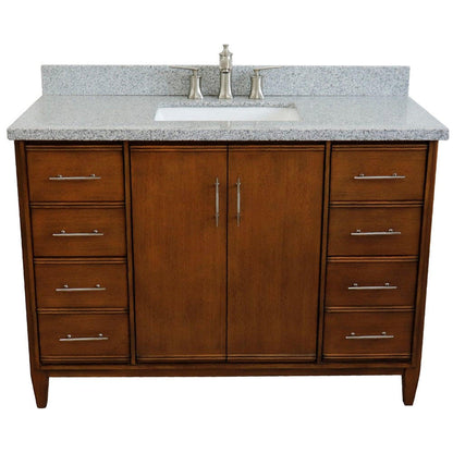 Bellaterra Home MCM 49" 2-Door 6-Drawer Walnut Freestanding Vanity Set With Ceramic Undermount Rectangular Sink and Gray Granite Top