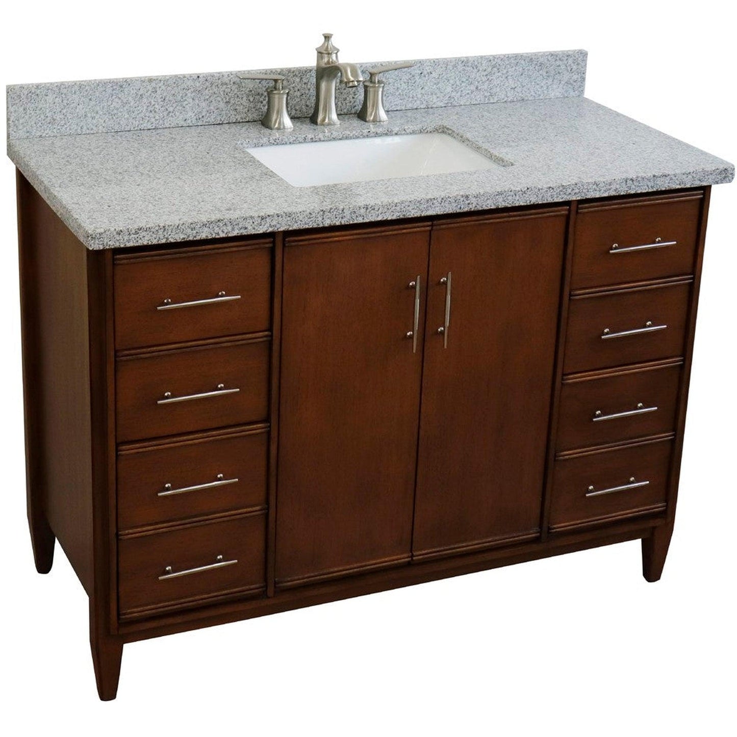 Bellaterra Home MCM 49" 2-Door 6-Drawer Walnut Freestanding Vanity Set With Ceramic Undermount Rectangular Sink and Gray Granite Top