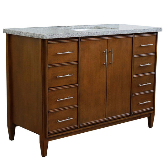 Bellaterra Home MCM 49" 2-Door 6-Drawer Walnut Freestanding Vanity Set With Ceramic Undermount Rectangular Sink and Gray Granite Top