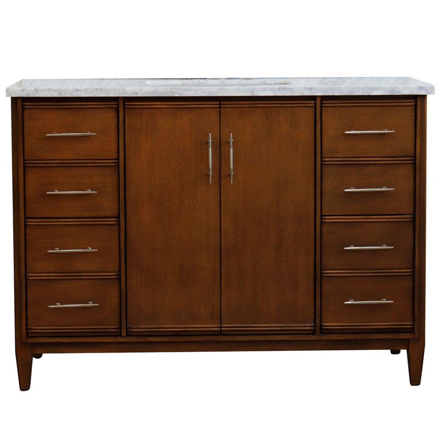 Bellaterra Home MCM 49" 2-Door 6-Drawer Walnut Freestanding Vanity Set With Ceramic Undermount Rectangular Sink and White Carrara Marble Top