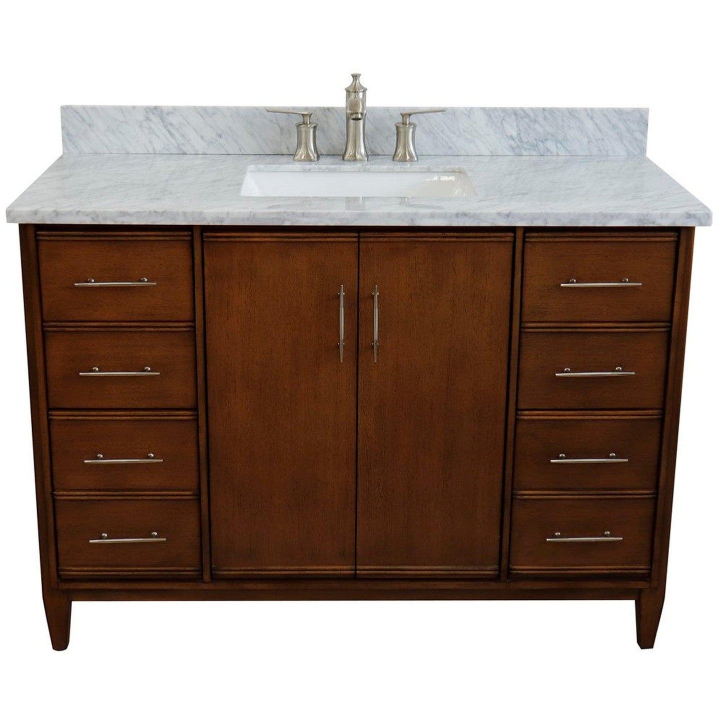 Bellaterra Home MCM 49" 2-Door 6-Drawer Walnut Freestanding Vanity Set With Ceramic Undermount Rectangular Sink and White Carrara Marble Top