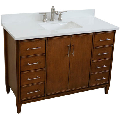Bellaterra Home MCM 49" 2-Door 6-Drawer Walnut Freestanding Vanity Set With Ceramic Undermount Rectangular Sink and White Quartz Top