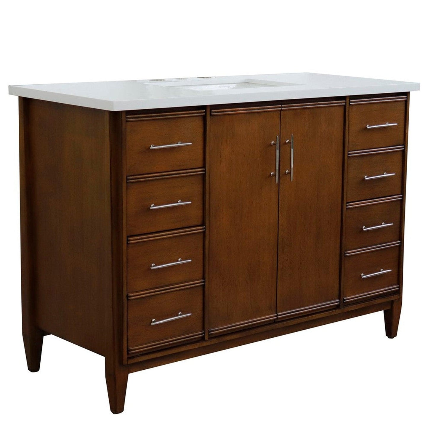 Bellaterra Home MCM 49" 2-Door 6-Drawer Walnut Freestanding Vanity Set With Ceramic Undermount Rectangular Sink and White Quartz Top