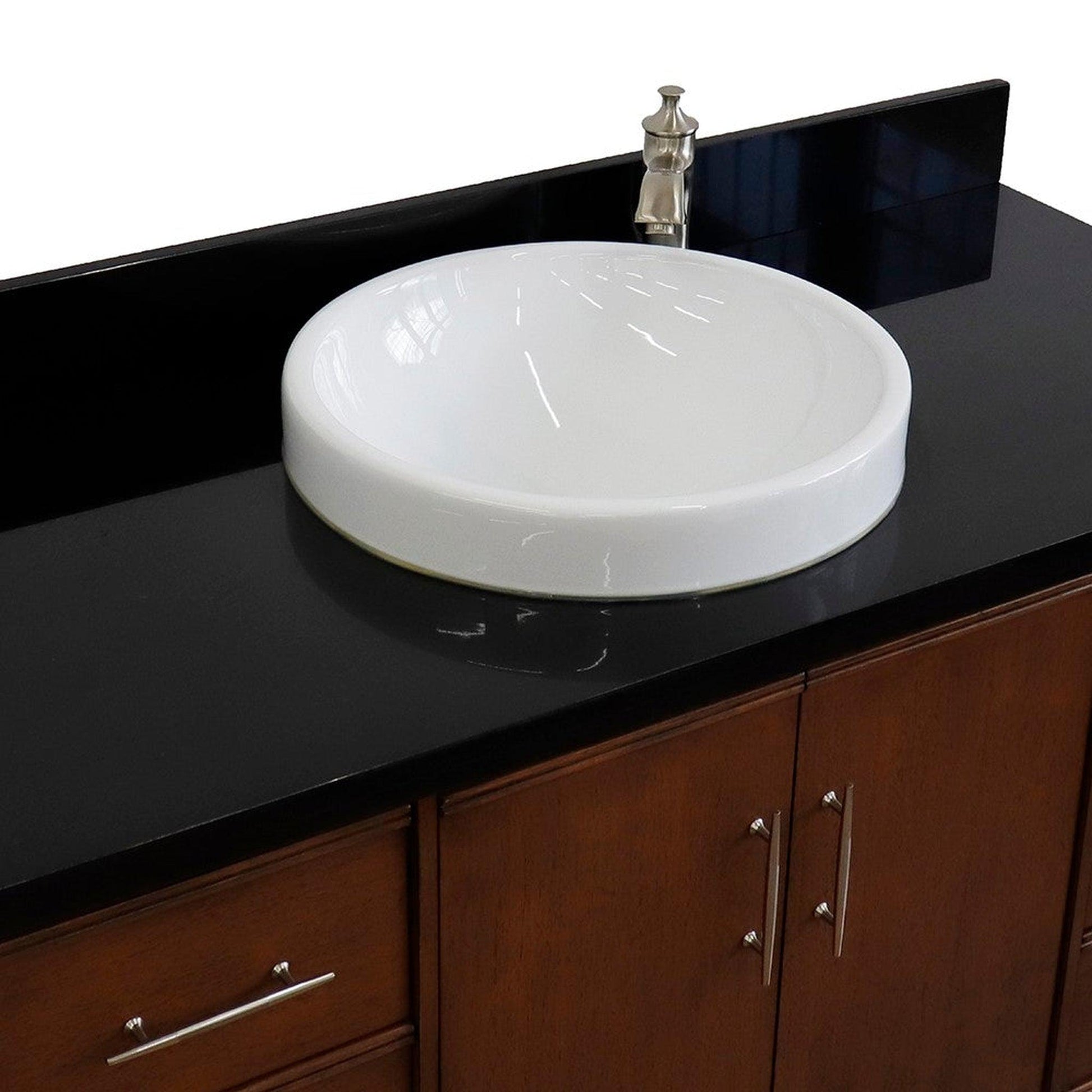 Bellaterra Home MCM 49" 2-Door 6-Drawer Walnut Freestanding Vanity Set With Ceramic Vessel Sink and Black Galaxy Granite Top