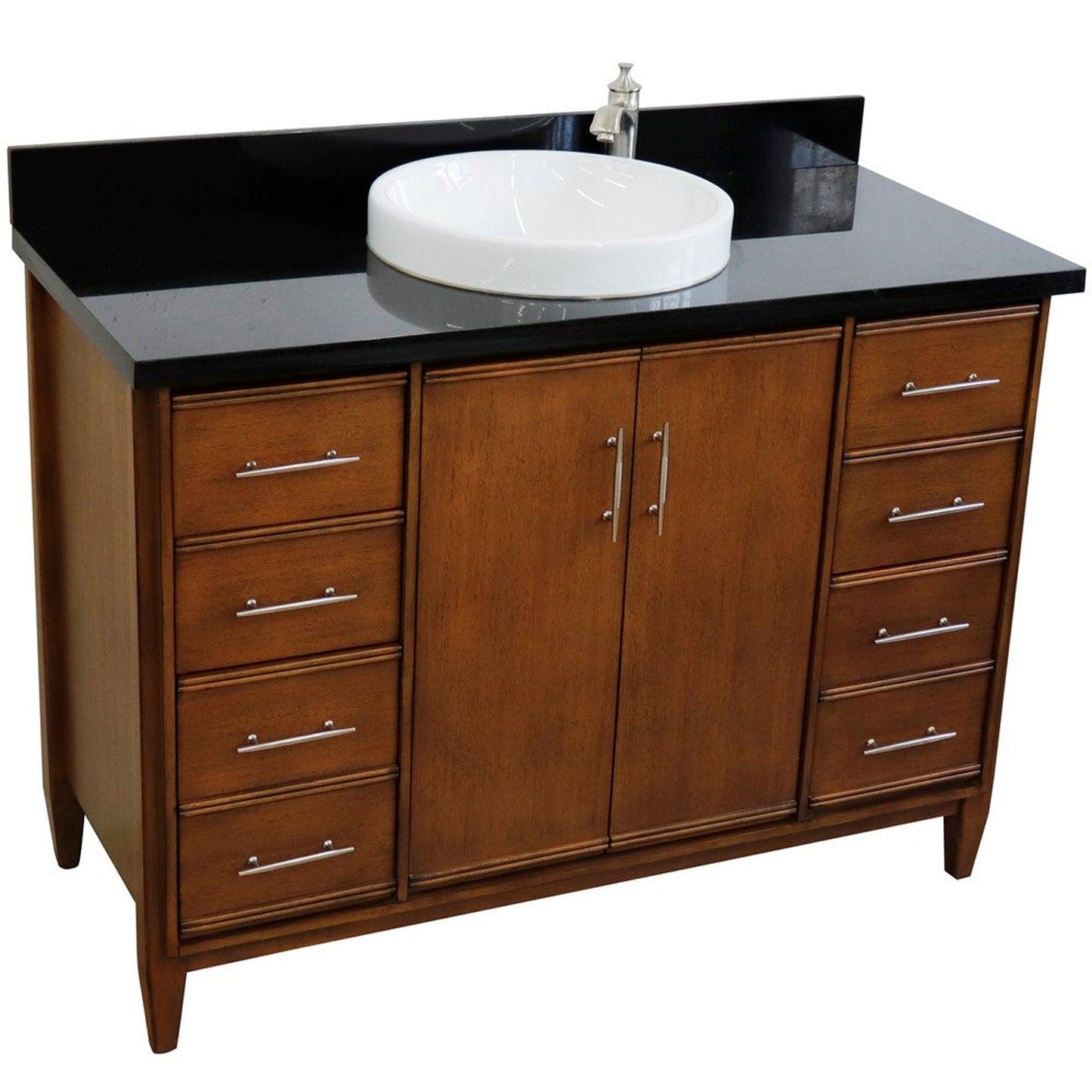 Bellaterra Home MCM 49" 2-Door 6-Drawer Walnut Freestanding Vanity Set With Ceramic Vessel Sink and Black Galaxy Granite Top