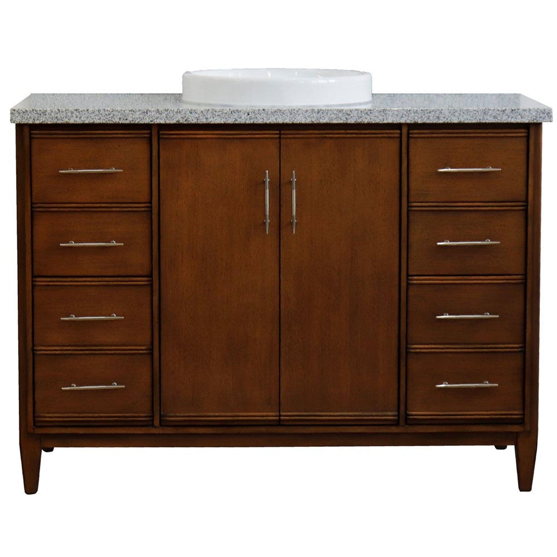 Bellaterra Home MCM 49" 2-Door 6-Drawer Walnut Freestanding Vanity Set With Ceramic Vessel Sink and Gray Granite Top