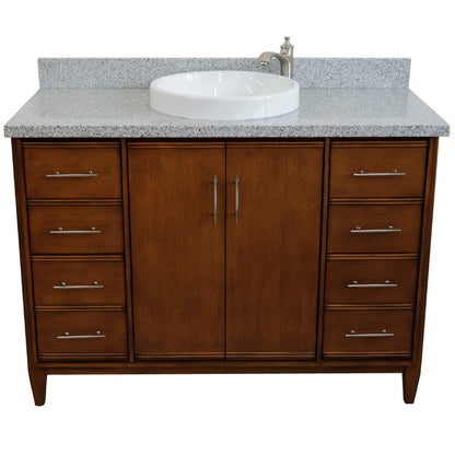 Bellaterra Home MCM 49" 2-Door 6-Drawer Walnut Freestanding Vanity Set With Ceramic Vessel Sink and Gray Granite Top