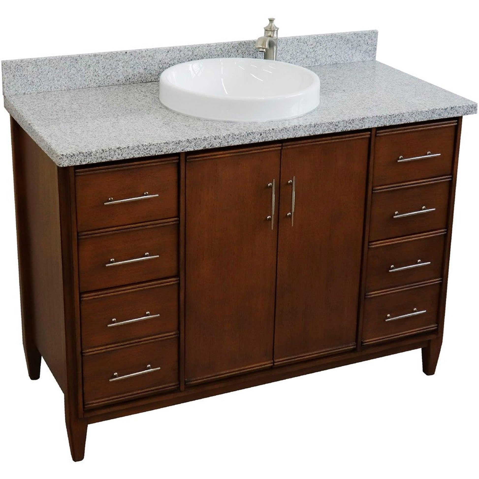 Bellaterra Home MCM 49" 2-Door 6-Drawer Walnut Freestanding Vanity Set With Ceramic Vessel Sink and Gray Granite Top