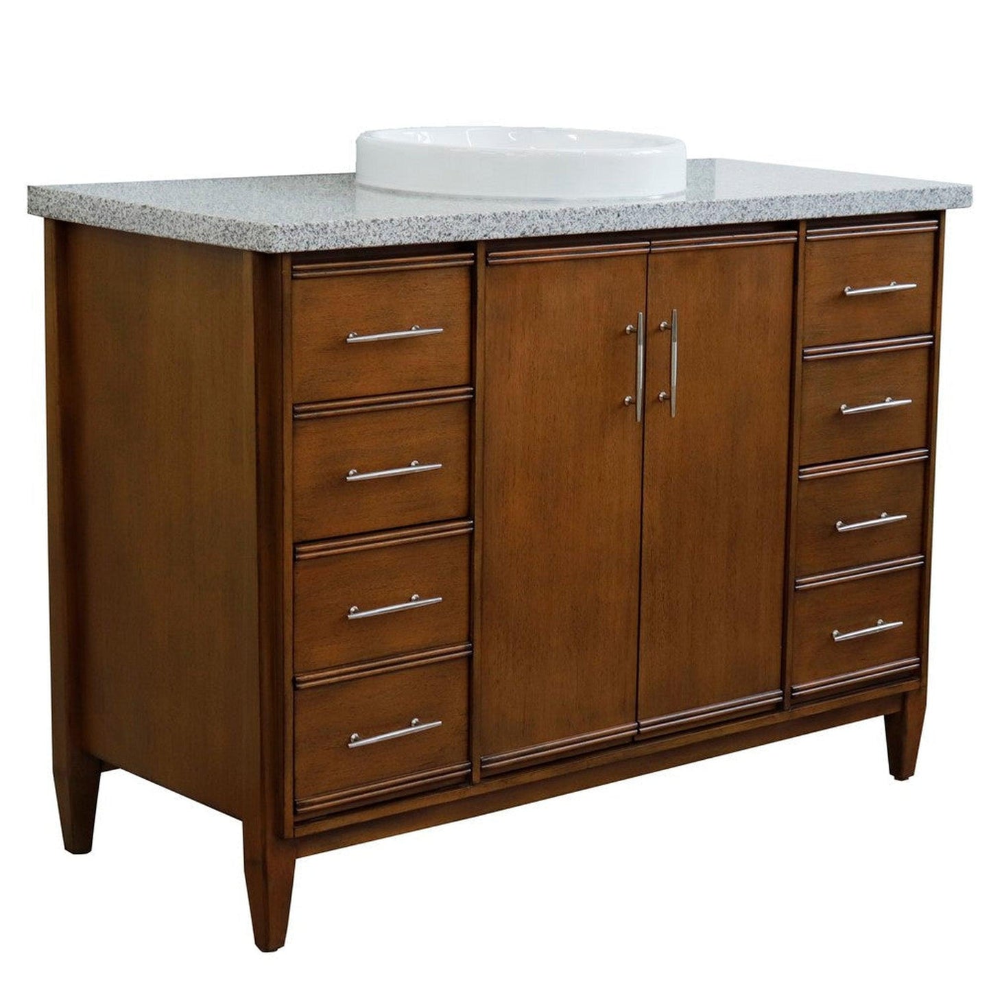 Bellaterra Home MCM 49" 2-Door 6-Drawer Walnut Freestanding Vanity Set With Ceramic Vessel Sink and Gray Granite Top