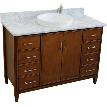 Bellaterra Home MCM 49" 2-Door 6-Drawer Walnut Freestanding Vanity Set With Ceramic Vessel Sink and White Carrara Marble Top