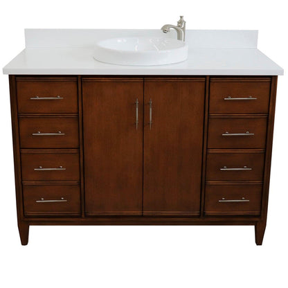 Bellaterra Home MCM 49" 2-Door 6-Drawer Walnut Freestanding Vanity Set With Ceramic Vessel Sink and White Quartz Top