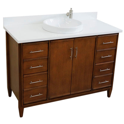 Bellaterra Home MCM 49" 2-Door 6-Drawer Walnut Freestanding Vanity Set With Ceramic Vessel Sink and White Quartz Top