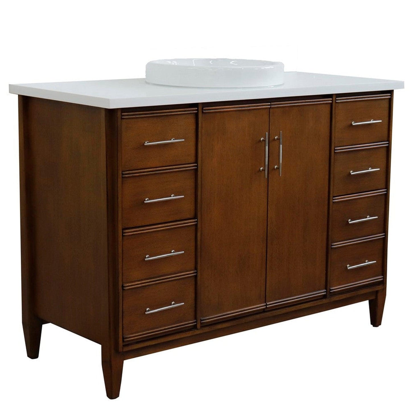 Bellaterra Home MCM 49" 2-Door 6-Drawer Walnut Freestanding Vanity Set With Ceramic Vessel Sink and White Quartz Top