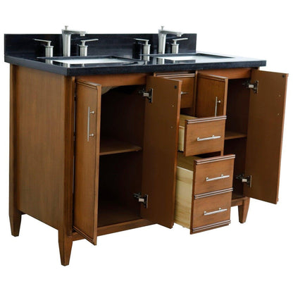 Bellaterra Home MCM 49" 4-Door 2-Drawer Walnut Freestanding Vanity Set With Ceramic Double Undermount Rectangular Sink and Black Galaxy Granite Top