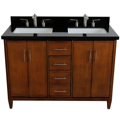 Bellaterra Home MCM 49" 4-Door 2-Drawer Walnut Freestanding Vanity Set With Ceramic Double Undermount Rectangular Sink and Black Galaxy Granite Top