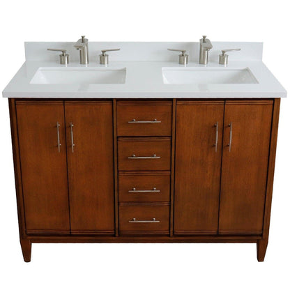 Bellaterra Home MCM 49" 4-Door 2-Drawer Walnut Freestanding Vanity Set With Ceramic Double Undermount Rectangular Sink and White Quartz Top