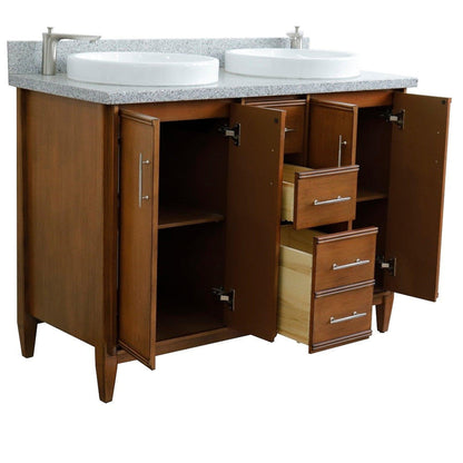 Bellaterra Home MCM 49" 4-Door 2-Drawer Walnut Freestanding Vanity Set With Ceramic Double Vessel Sink and Gray Granite Top