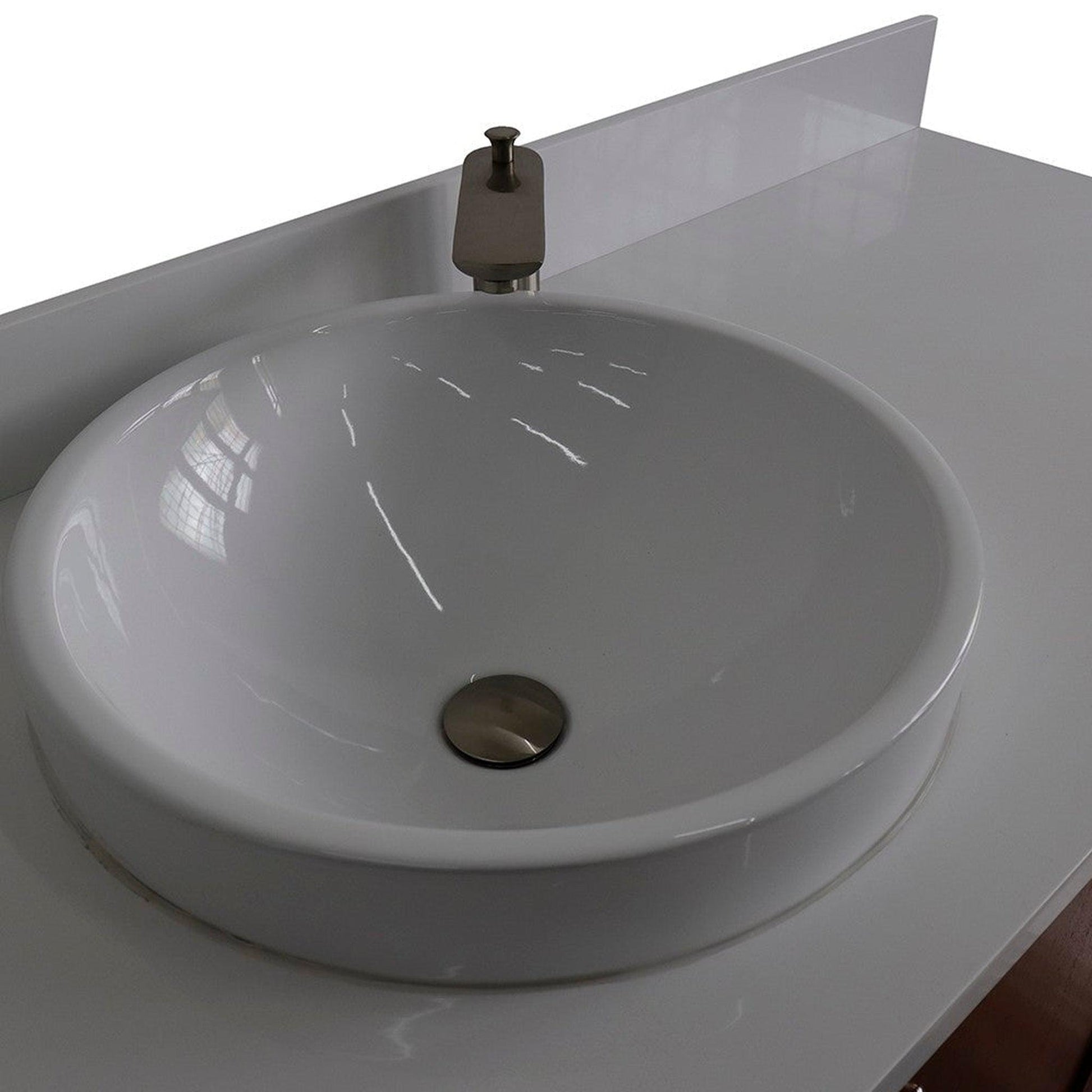 Bellaterra Home MCM 61" 2-Door 6-Drawer Walnut Freestanding Vanity Set With Ceramic Vessel Sink and White Quartz Top