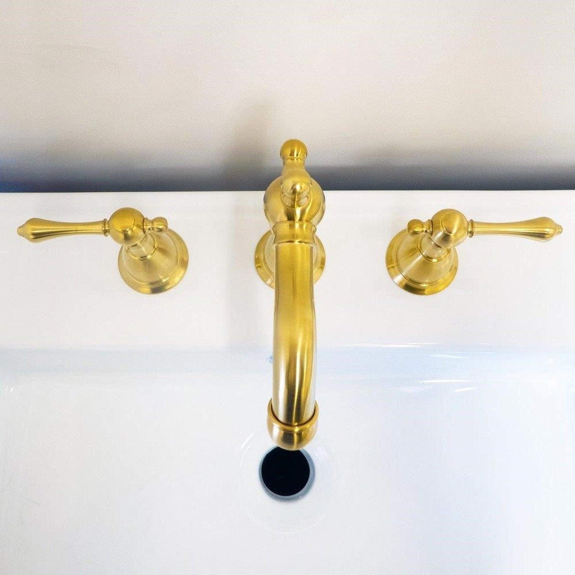 Bellaterra Home Messina 6" Double-Handle Widespread Gold Bathroom Faucet With Overflow Drain Assembly