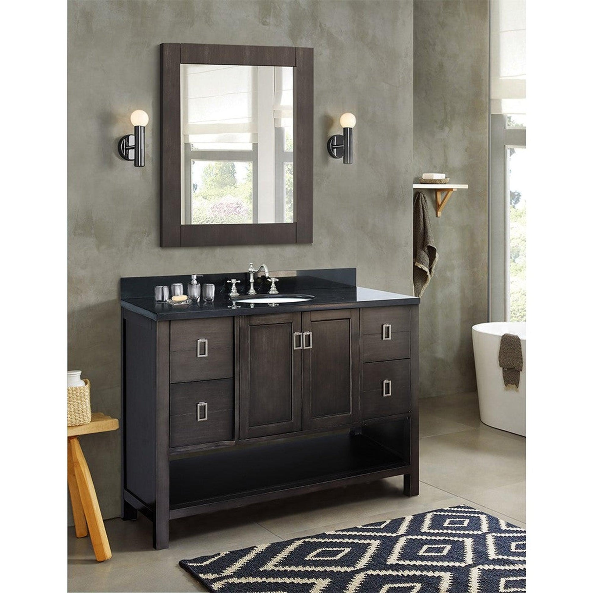 Bellaterra Home Monterey 49" 2-Door 4-Drawer Silvery Brown Freestanding Vanity Set With Ceramic Undermount Oval Sink and Black Galaxy Top