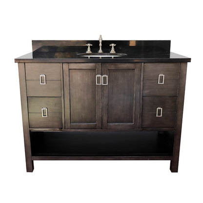 Bellaterra Home Monterey 49" 2-Door 4-Drawer Silvery Brown Freestanding Vanity Set With Ceramic Undermount Oval Sink and Black Galaxy Top