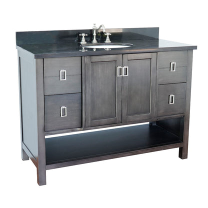 Bellaterra Home Monterey 49" 2-Door 4-Drawer Silvery Brown Freestanding Vanity Set With Ceramic Undermount Oval Sink and Black Galaxy Top