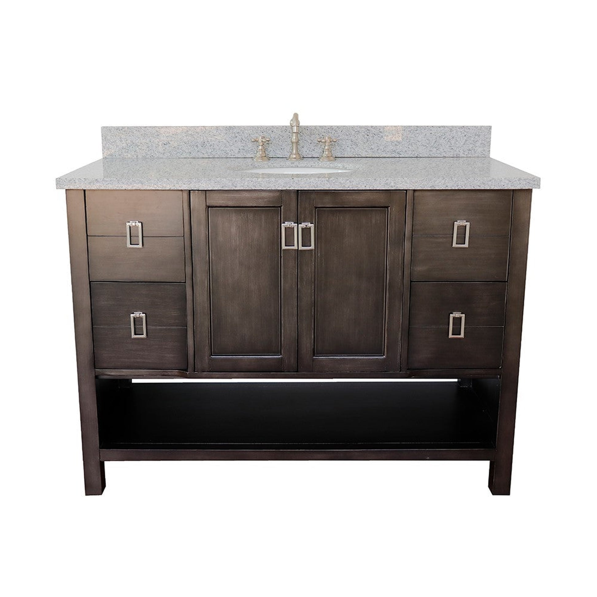 Bellaterra Home Monterey 49" 2-Door 4-Drawer Silvery Brown Freestanding Vanity Set With Ceramic Undermount Oval Sink and Gray Granite Top