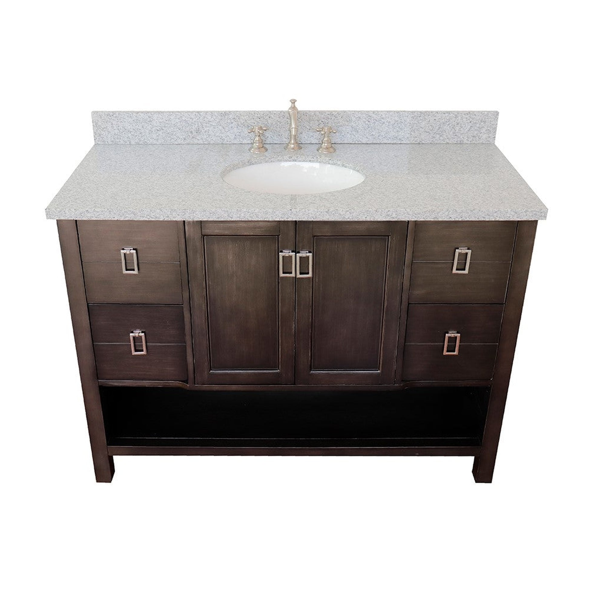 Bellaterra Home Monterey 49" 2-Door 4-Drawer Silvery Brown Freestanding Vanity Set With Ceramic Undermount Oval Sink and Gray Granite Top