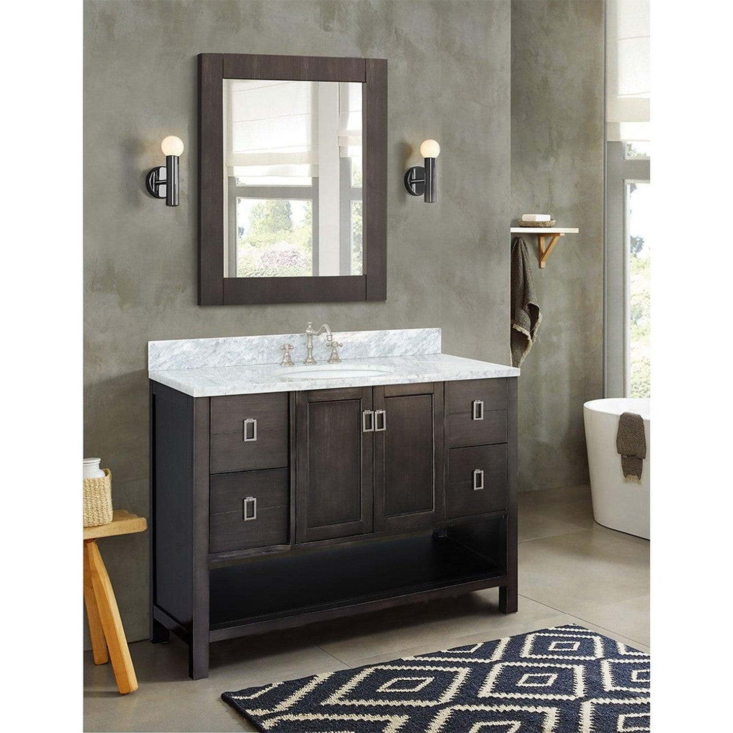 Bellaterra Home Monterey 49" 2-Door 4-Drawer Silvery Brown Freestanding Vanity Set With Ceramic Undermount Oval Sink and White Carrara Marble Top