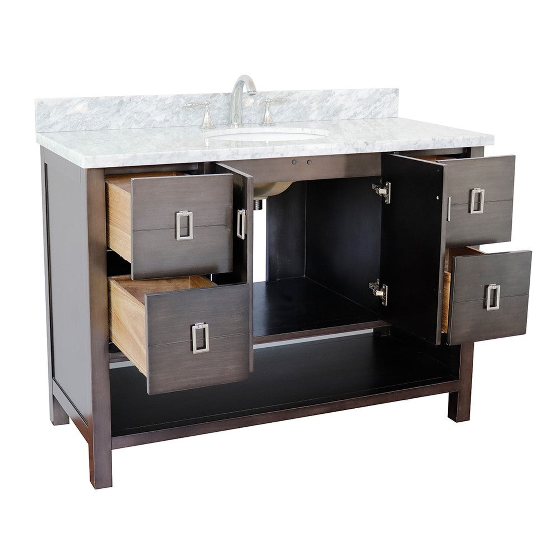 Bellaterra Home Monterey 49" 2-Door 4-Drawer Silvery Brown Freestanding Vanity Set With Ceramic Undermount Oval Sink and White Carrara Marble Top