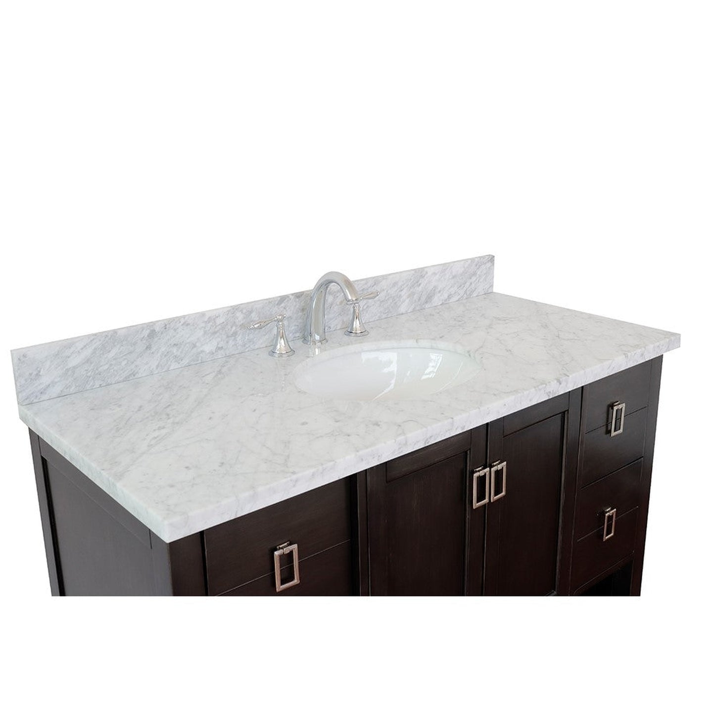 Bellaterra Home Monterey 49" 2-Door 4-Drawer Silvery Brown Freestanding Vanity Set With Ceramic Undermount Oval Sink and White Carrara Marble Top